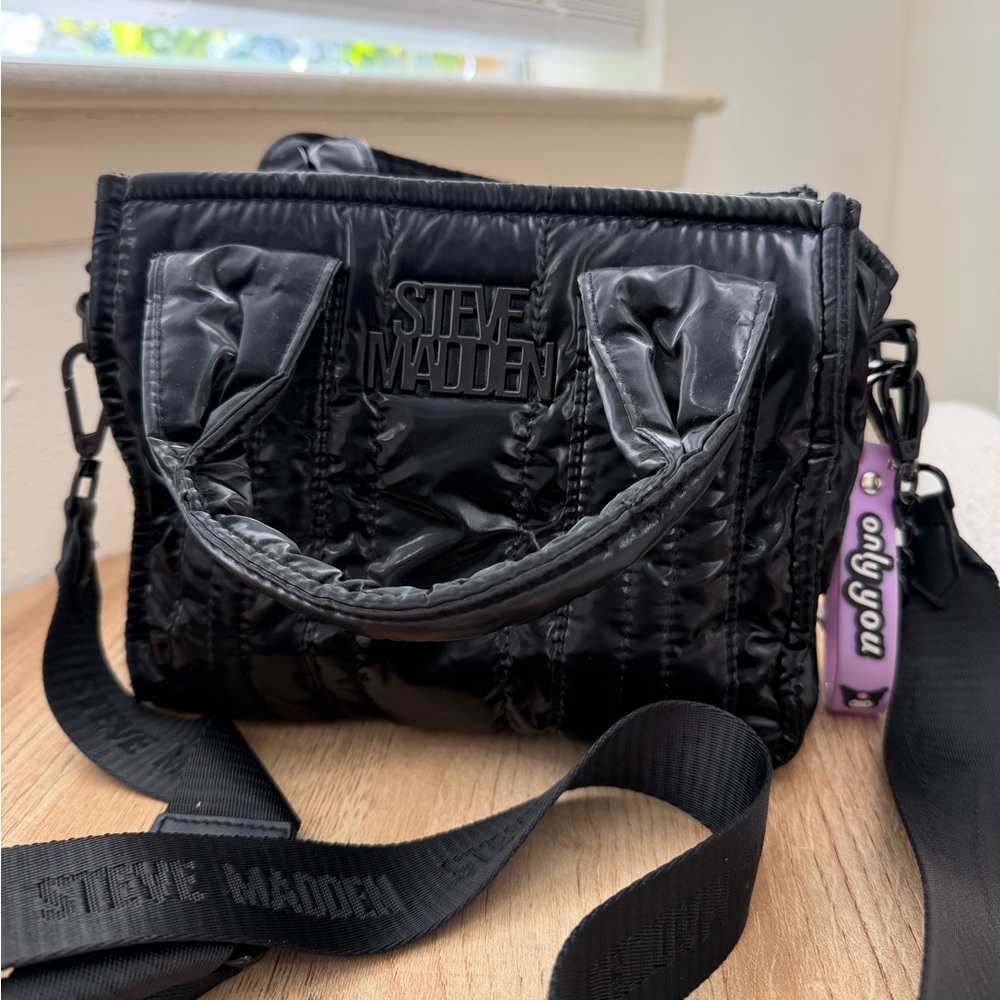 Steve Madden Black Puffer Bwebber Quilted Women's Bag Satchel Purse